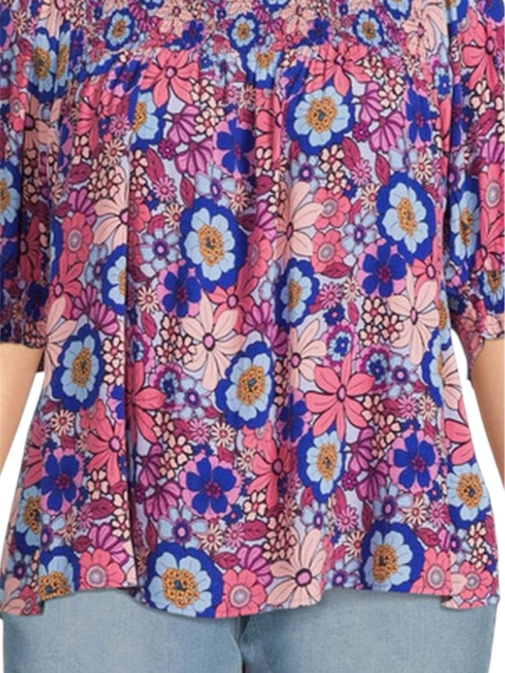 Terra & Sky Pink and Blue Floral Off-Shoulder Blouse  Women’s size 2X L341
